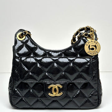 CHANEL Hobo Bag Shiny Schwarz Klein AS3710 Chip-Version 99085236