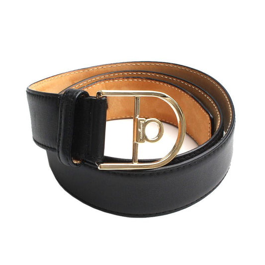 Salvatore Ferragamo Gold Gancini Buckle Black Leather Belt A01234 100559972