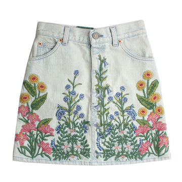 GUCCI Blumenstickerei Denim Minirock 44 100787378
