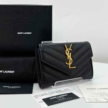 SAINT LAURENT Envelope Matelassé Geldbeutel mit Goldakzenten Schwarz 414404 100911647