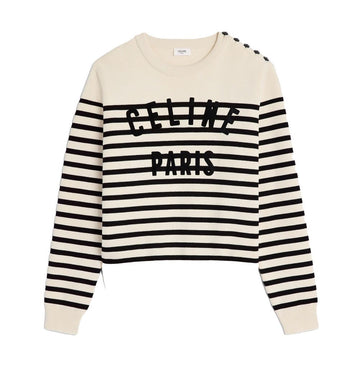 Celine Cotton Crewneck Mariniere Sweater Off White Black 2ADDU012W 01OB 101166626