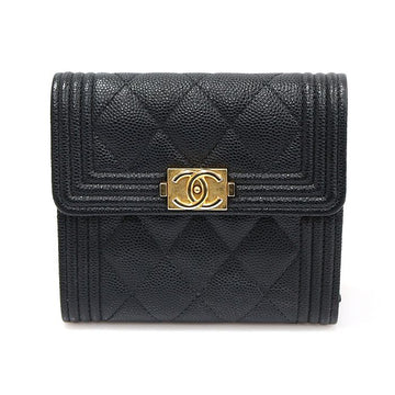 CHANEL Black Caviar Gold Boy Wallet A80734 101617971