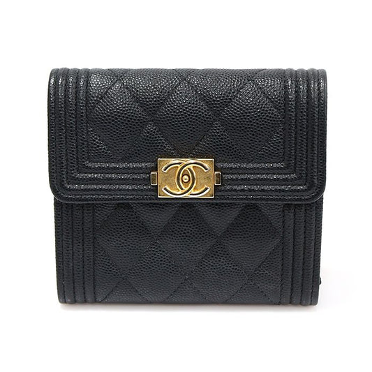 CHANEL Black Caviar Gold Boy Wallet A80734 101617971