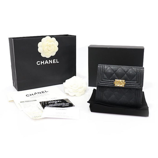 CHANEL Black Caviar Gold Boy Wallet A80734 101617971