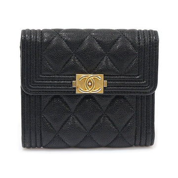 CHANEL Black Caviar Gold-Tone Boy Wallet A80734 103019351