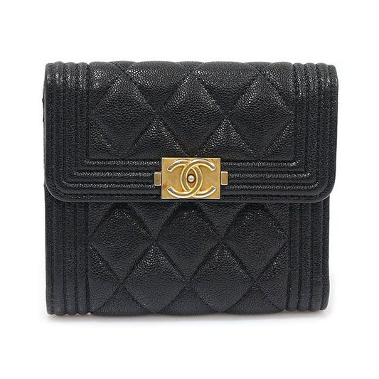 CHANEL Black Caviar Gold-Tone Boy Wallet A80734 103019351