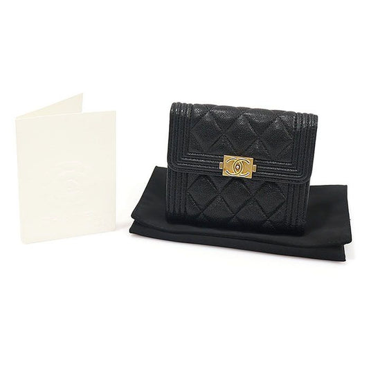 CHANEL Black Caviar Gold-Tone Boy Wallet A80734 103019351