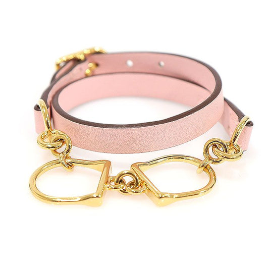 Hermes Rose Sakura Swift Calfskin Gold-tone ETRIER Double Tour Women's Bracelet T2 H072943 103021639