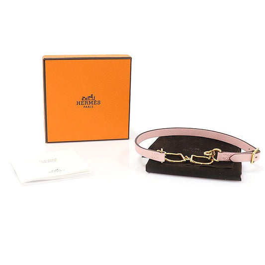 Hermes Rose Sakura Swift Calfskin Gold-tone ETRIER Double Tour Women's Bracelet T2 H072943 103021639