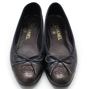 CHANEL G02819 Metallic Blue Burgundy Two-Tone Ballerina Ribbon Flat Shoes 37.5C 103645570