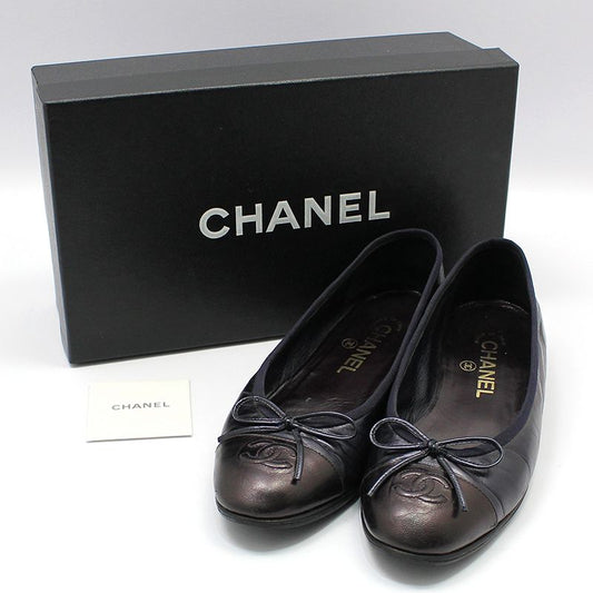 CHANEL G02819 Metallic Blau Burgunder Zweifarbige Ballerina Schleifen Ballerinas 37.5C 103645570