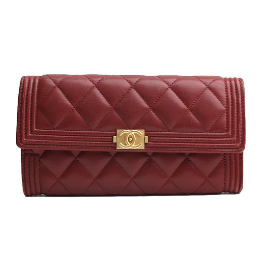 CHANEL Deep Red Boy Vintage Gold-Tone Long Wallet 24 Series 103788970