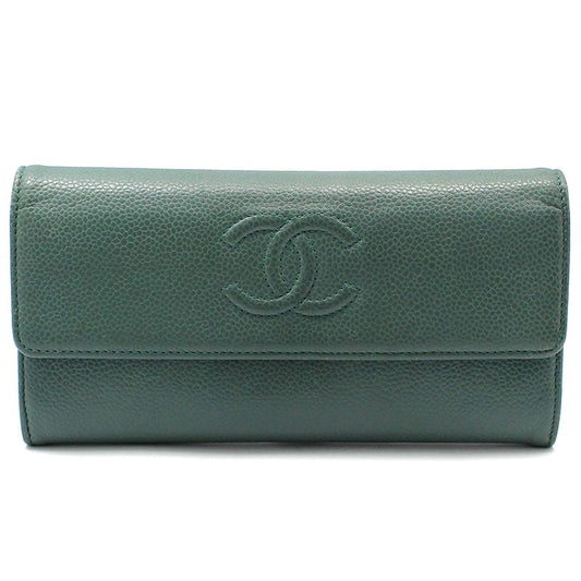 CHANEL Timeless CC Logo Flap Long Wallet in Green Caviar A50070 103866672