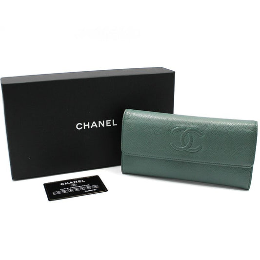 CHANEL Timeless CC Logo Flap Long Wallet in Green Caviar A50070 103866672