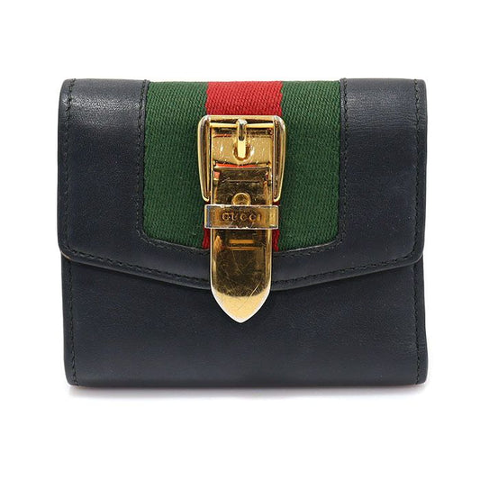 Gucci Black Leather WEB Gold-tone Slim Card Case Wallet 476081 104676808