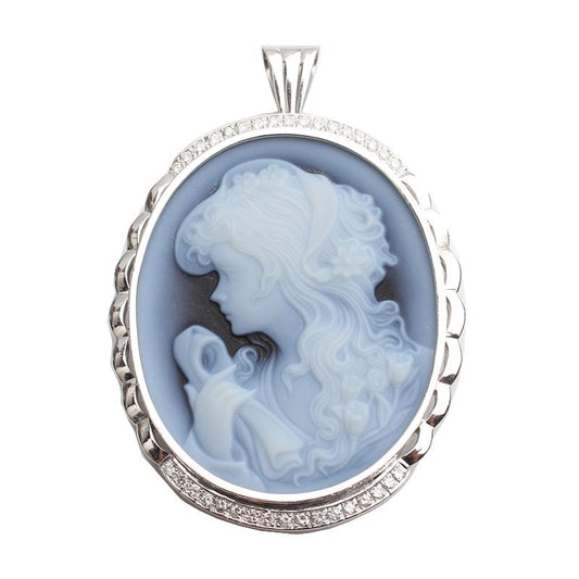 Other Brand Lady in Blue 750 White Gold Cameo Brooch Pendant 105295767