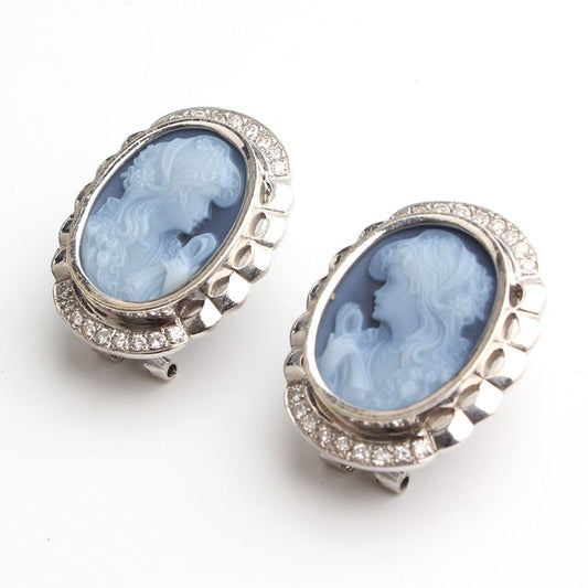 Other Brand Lady in Blue Cameo 750 White Gold Earrings 105368236