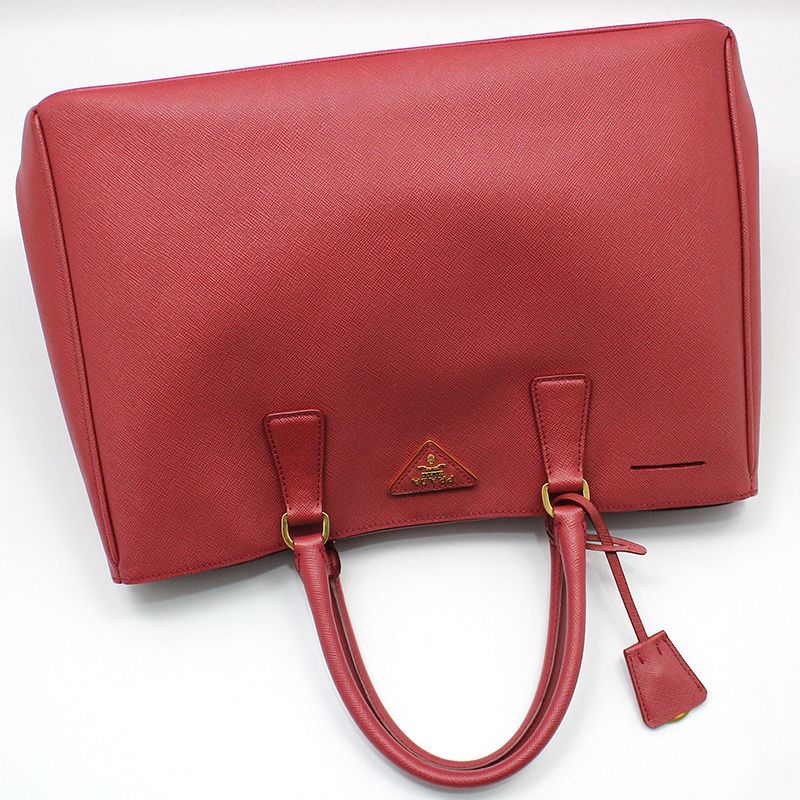 Prada BN1844 Red Saffiano Lux Gold Tone Logo Tote Bag 105407402