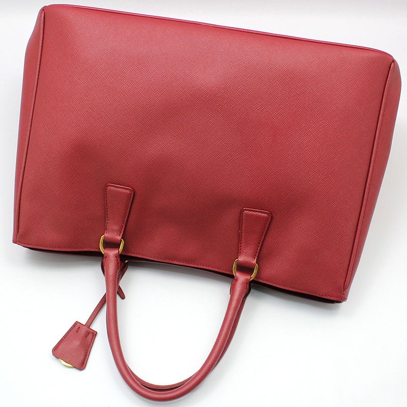 Prada BN1844 Red Saffiano Lux Gold Tone Logo Tote Bag 105407402