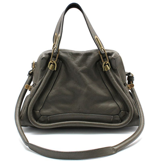 Chloe 8HS891 Gray Leather Gold-Plated Paraty Medium Shoulder Bag 105498436