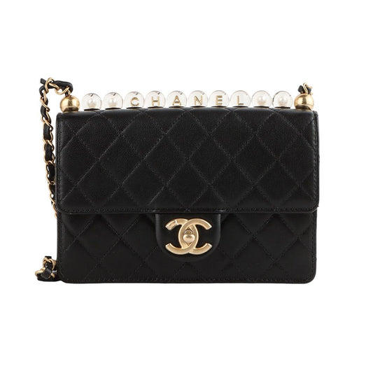 CHANEL アクリルビーズ フラップ クロスバッグ ミディアム ブラック 33323 105624309