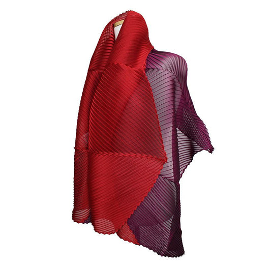 ISSEY MIYAKE Me Pleated Red Purple Two-Tone Scarf 105626296