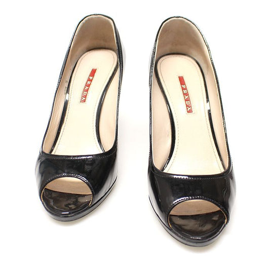 PRADA 3KZ106 schwarze Lackleder Open Toe Wedge Sandalen Damen 39 105773607