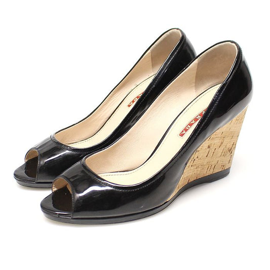 PRADA 3KZ106 schwarze Lackleder Open Toe Wedge Sandalen Damen 39 105773607