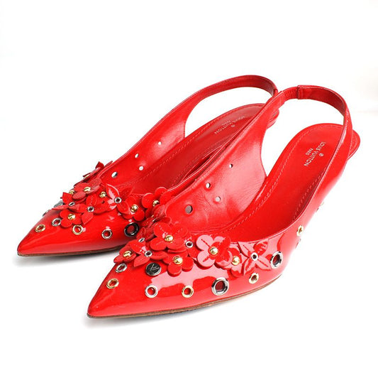LOUIS VUITTON Rote Blumen Slingback Schuhe 38 105803748