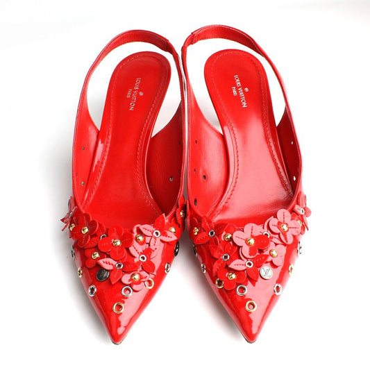 LOUIS VUITTON Rote Blumen Slingback Schuhe 38 105803748
