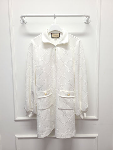 Gucci White GG Jacquard Half-Zip Balloon Dress 105854508