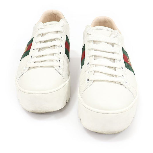 GUCCI 577573 weiße Leder WEB Biene Stickerei Plattform Ace Damen Sneaker 35 105856791