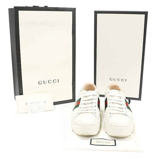 GUCCI 577573 weiße Leder WEB Biene Stickerei Plattform Ace Damen Sneaker 35 105856791