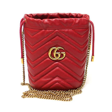 Gucci Red Matelassé Chevron Gold-tone GG Marmont Mini Bucket Chain Shoulder Bag 106861475