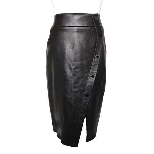 SANDRO ブラックラムスキンスカート 55 108087191