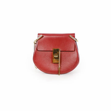 CHLOE Burgunder Kalbsleder Goldene Kette Drew Mini Schultertasche 110545948 [P]