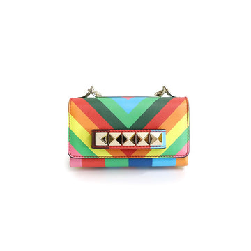 VALENTINO リミテッド レインボー ロックスタッド ババブーム 1973 チェーン クラッチ クロスバッグ 1973 110547205 [P]