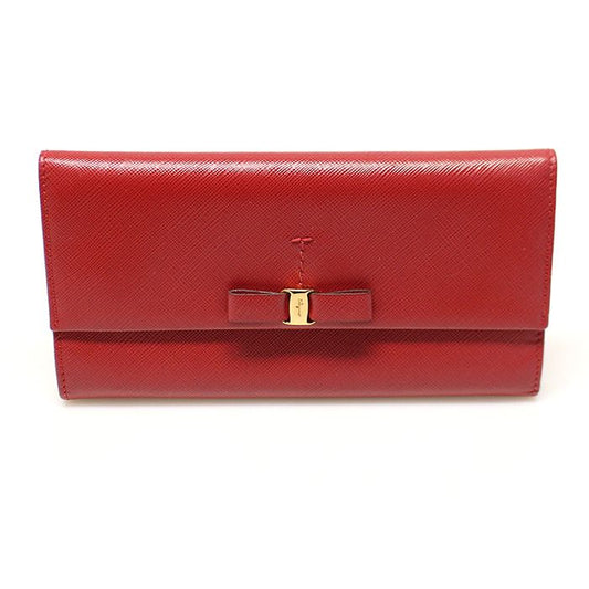 Salvatore Ferragamo Red Saffiano Gold-tone Vara Bow Long Wallet 22-A953 110644422