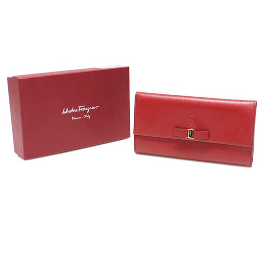 Salvatore Ferragamo Red Saffiano Gold-tone Vara Bow Long Wallet 22-A953 110644422