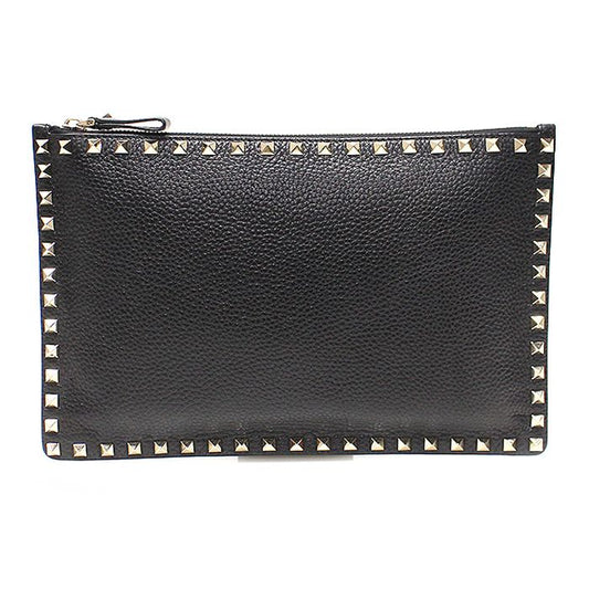 VALENTINO QW1P0269VSH ブラック スタンパ アルチェ カーフスキン ゴールド ラックスタッド クラッチ 110645409