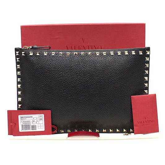 VALENTINO QW1P0269VSH ブラック スタンパ アルチェ カーフスキン ゴールド ラックスタッド クラッチ 110645409