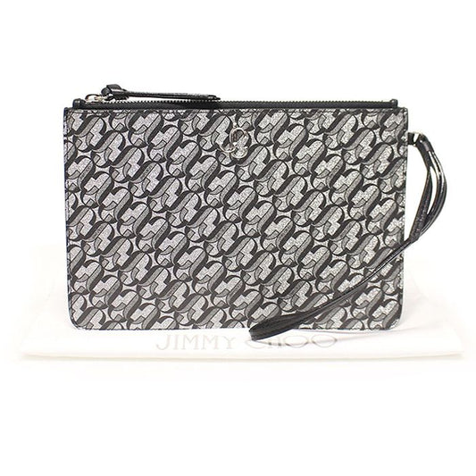 JIMMY CHOO JCモノグラムシルバー ブラック グリッター ブラックレザー FARAハンドストラップクラッチ 54716JI 110645504
