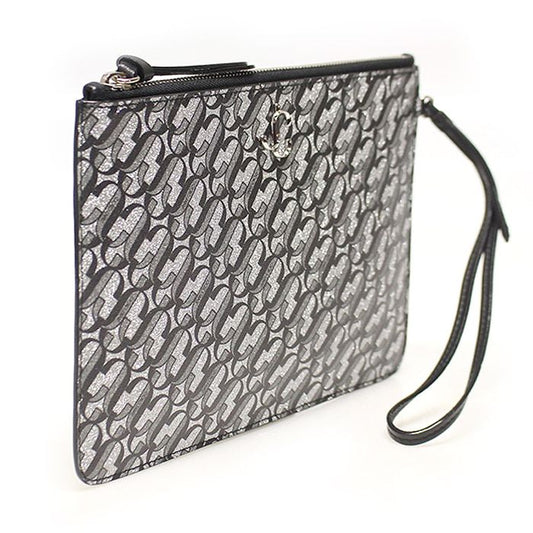 JIMMY CHOO JCモノグラムシルバー ブラック グリッター ブラックレザー FARAハンドストラップクラッチ 54716JI 110645504