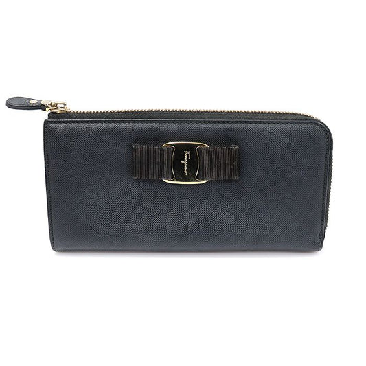 Salvatore Ferragamo Black Saffiano Leather Gold-tone Vara Half-Zip Continental Long Wallet C124 110645745