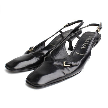 PRADA ブラックペイトンシルバーバックルスリングバック 35.5 111042663