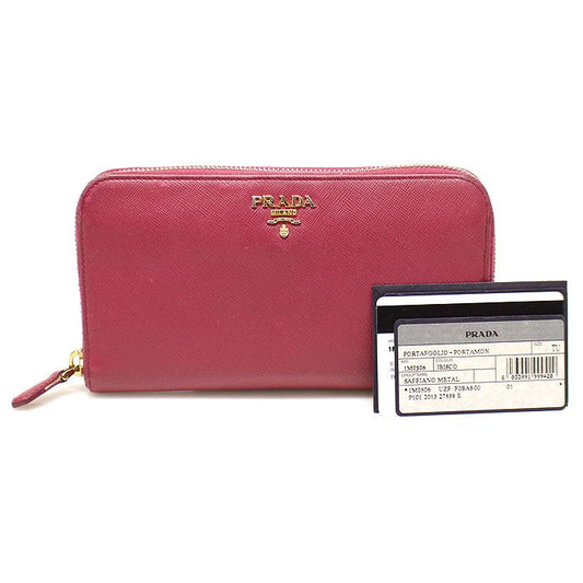 Prada Pink Saffiano Leather Gold-tone Lettering Zip Long Wallet 1M0506 111122800