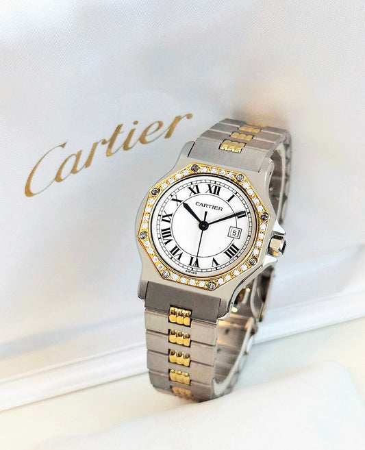 Cartier Santos Octagon Automatic Unisex Bezel Diamond Combo Steel Watch 12345 111129849