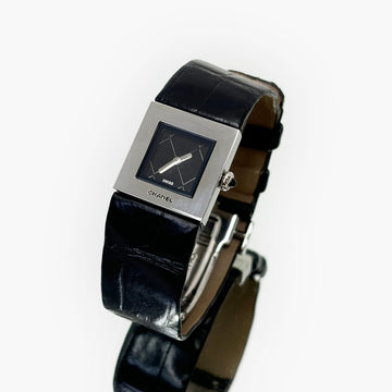 CHANEL Matelassé Quartz Black Leather Silver Watch 4VCHC18291 111215044