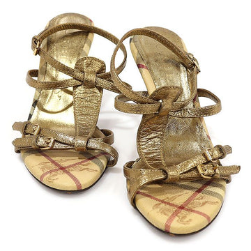 BURBERRY PVC Haymarket Check Canvas Metallic Gold Leder Riemen Absatzsandalen Damen 38 111229995