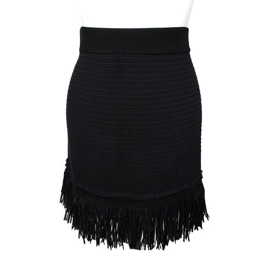 CLUB MONACO ブラックフリンジバンディングスカート 55 112704337